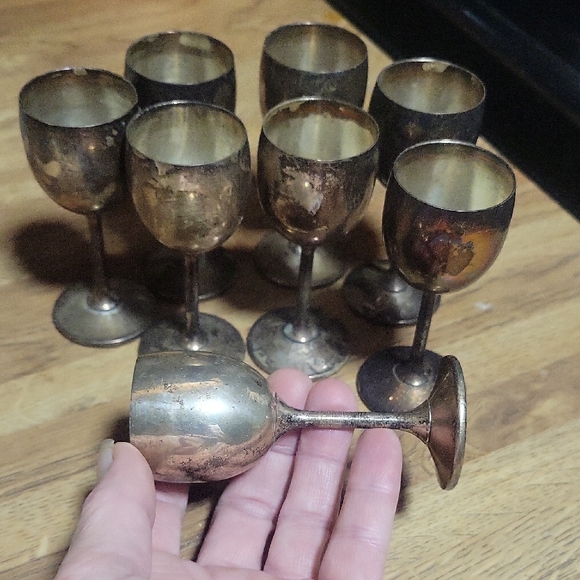 Vintage Silver Plated Mini Goblets~ Spain~Shot Glssses~ set of 8 - Picture 2 of 3